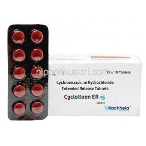 シクロブーン ER 15, シクロベンザプリン 15 mg, 製造元：Kachhela Medex Pvt Ltd, 箱表面, シート