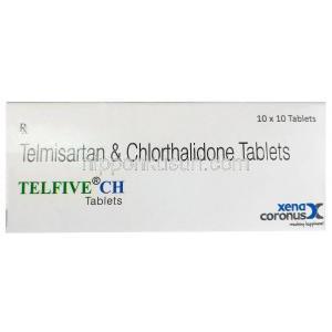 テルファイブ CH, テルミサルタン 40 mg/ クロルタリドン 12.5 mg , 製造元:Xena Coronus Health Care Pvt Ltd, 箱表面
