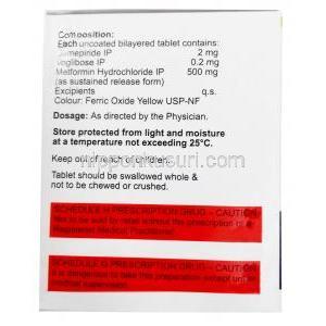 ゼノグリム MV２,グリメピリド 2 mg/ メトホルミン 500 mg/ ボグリボース 0.2 mg , 製造元：Xena Coronus Health Care Pvt Ltd, 箱情報