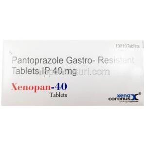ゼノパン 40, パントプラゾール 40 mg, 製造元：Xena Coronus Health Care Pvt Ltd, 箱表面