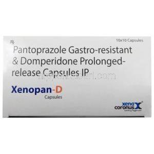 ゼノパン D, ドンペリドン 30mg/ パントプラゾール 40mg, 製造元：Xena Coronus Health Care Pvt Ltd, 箱表面