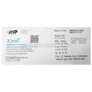イムロタブ, イベルメクチン 12mg, 10 錠, 製造元：Knoll Healthcare Pvt Ltd, 箱情報 製造日, 消費期限