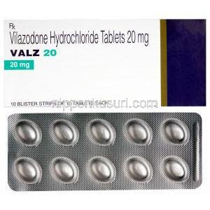 ヴァルツ 20, ビラゾドン 20 mg, 製造元：Torrent Pharmaceuticals Ltd, 箱, シート