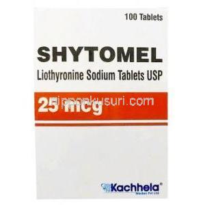 シトメル, リオチロニン 25mcg, 100錠(ボトル入り), 製造元：Kachhela Medex, 箱表面