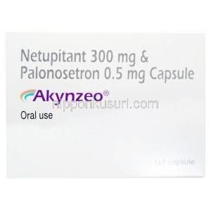 アキンゼオ カプセル ,ネツピタント 300mg/ パロノセトロン 0.5mg, カプセル,Glenmark Pharmaceuticals,箱表面