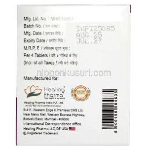 クラリフェイス 500, クラリスロマイシン  500 mg,製造元：Healing Pharma India Pvt Ltd, 箱情報, 製造日, 消費期限