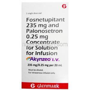 アキンゼオ点滴静注液, ネツピタント 235mg /パロノセトロン 0.25mg, 製造元：Glenmark Pharmaceuticals, 箱表面