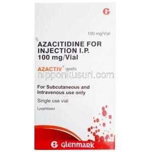 アザアクティブ注射, アザシチジン 100mg,バイアル, 製造元：Glenmark Pharmaceuticals,箱表面