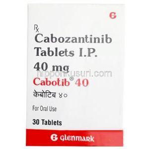 カボチブ 40, カボザンチニブ40 mg, 30 錠, 製造元：Glenmark Pharmaceuticals, 箱表面