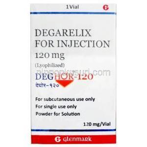 デゴール120 注射, デガレリクス 120 mg,バイアル, 製造元：Glenmark Pharmaceuticals, 箱表面
