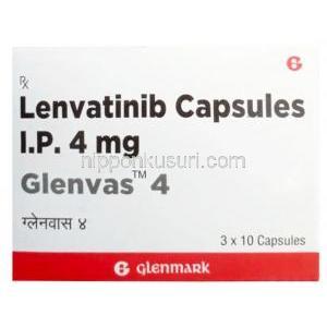 グレンバス 4, レンバチニブ 4 mg, 10 カプセル, 製造元：Glenmark Pharmaceuticals, 箱表面
