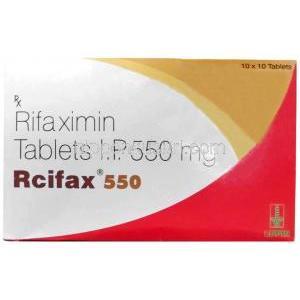 ルシファックス 550, リファキシミン550 mg, 製造元：Lupin Limited, 箱表面