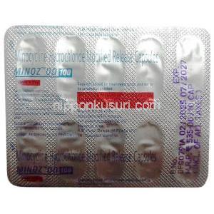 マイノス OD 100, ミノサイクリン 100 mg,カプセル (徐放性), 製造元：Sun Pharma, シート情報