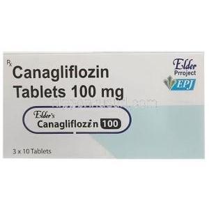 エルダーズ カナグリフロジン 100, カナグリフロジン100 mg, 製造元： Elder Pharmaceuticals, 箱表面