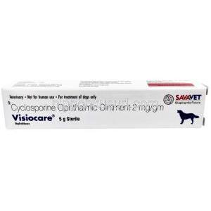 ビジョケア 犬用眼軟膏, シクロスポリン 2 mg(1gあたり), 5 g, 製造元：SAVA Healthcare, 箱表面