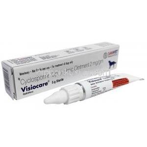 ビジョケア 犬用眼軟膏, シクロスポリン 2 mg(1gあたり), 5 g, 製造元：SAVA Healthcare, 箱, チューブ