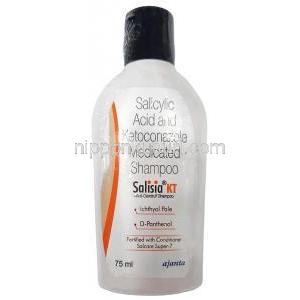 サリシア KT シャンプー,ケトコナゾール 2% w/v/ サリチル酸 2% w/v, シャンプー 75 mL, 製造元： Ajanta Pharma, ボトル表面
