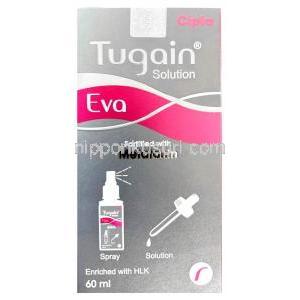 ツゲイン エバ 頭皮外用液, ミノキシジル 5%, 頭皮外用液 60 mL,製造元： Cipla, 箱表面