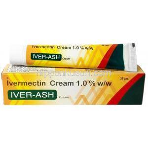 イバーアッシュ クリーム, イベルメクチン 1%, クリーム 30 g, 製造元：Naiom Healthcare,箱, チューブ