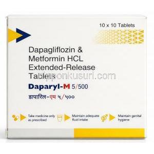 ダパリル-M, ダパグリフロジン 5mg/ メトホルミン 500mg,製造元： Intas Pharma, 箱表面-2