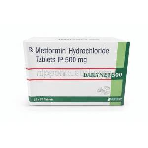 デイリーメット 500, メトホルミン 500mg, Prevego,箱正面