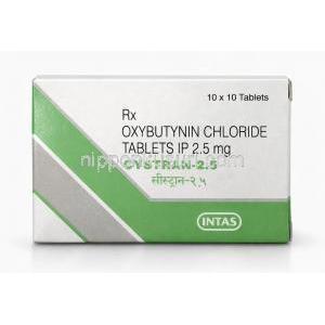 シストラン 2.5, オキシブチニン 2.5 mg, 製造元：Intas Pharma, 箱表面