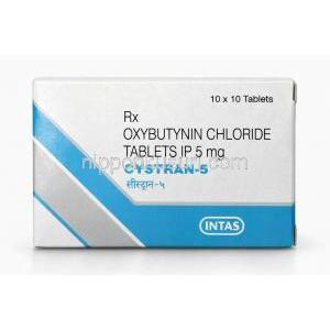 シストラン 5, オキシブチニン 5 mg, 製造元：Intas Pharma, 箱表面