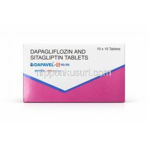 Dapavel-S 10,50, Dapagliflozin 10 mg, Sitagliptin 50mg,Intas Pharma, Box front view