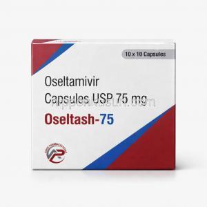 オセルタシュ, オセルタミビル 75 mg, 製造元：Asher Pharmaceuticals, 箱表面
