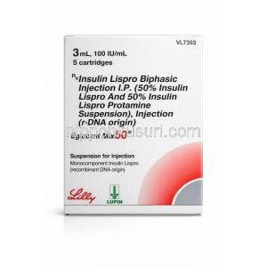 エグルセントミックス50, インスリンリスプロ 二相性注射用懸濁液 100IU/mL カートリッジ (Lupin) 正面