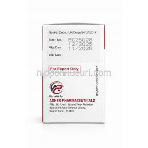 オセルタシュ, オセルタミビル 75 mg, 製造元：Asher Pharmaceuticals, 箱情報, 製造日, 消費期限