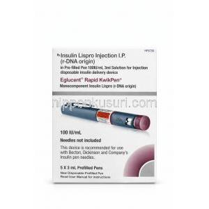 Eglucent Rapid KwikPen, Insulin Lispro Injection (Lupin) Box front view