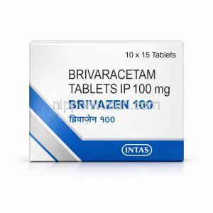 ブリバゼン 100, ブリーバラセタム 100 mg, 15 錠, 製造元：Intas Pharma, 箱表面