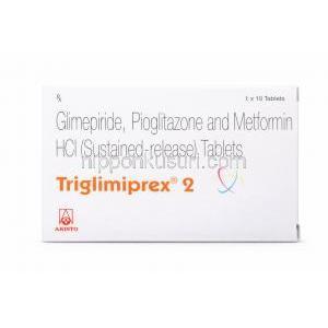 トリグリミプレックス 2, グリメピリド, ピオグリタゾン, メトホルミン (Aristo), 箱表面
