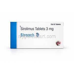 シロアッシュ-3, シロリムス 3 mg, 製造元：Asher Pharmaceuticals, 箱表面