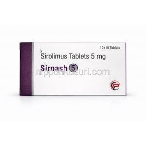 シロアッシュ-5, シロリムス 5 mg, 製造元：Asher Pharmaceuticals, 箱表面