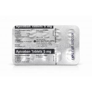 アピキサバン 5mg, エリキュース ジェネリック, 錠剤包装裏面