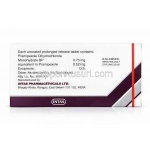 Pramirol-SR 0.52, Pramipexole 0.52mg, Intas Pharma, Box information