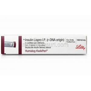 ヒューマログ　ペン注射, インスリンリスプロ 100 IUmL, 5 x 3 mL, 製造元：Eli Lilly,箱上面