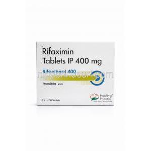 リファキシヒール 400, リファキシミン 400mg, 製造元：Healing Pharma India Pvt Ltd, 箱表面