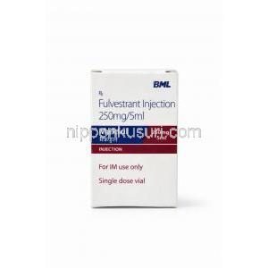 マクフル注射, フルベストラント 250 mg, バイアル 5 mL,　製造元： BML, 箱表面