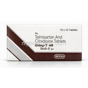 チルニーT, シルニジピン 10 mg/ テルミサルタン 40 mg, 製造元：Intas Pharma, 箱表面
