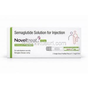ノベルトリートペン型皮下注射, 1.7 mg/ 0.75mL  ペン型注射 (2回分), 製造元：Sun Pharma, 箱表面