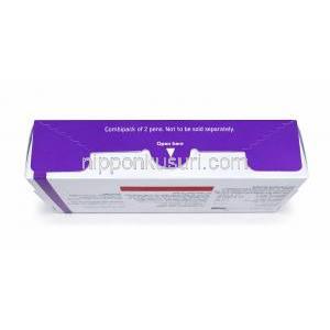 ノベルトリートペン型皮下注射, 0.25 mg/ 0.5mL  ペン型注射 (2回分), 製造元：Sun Pharma, 箱底面