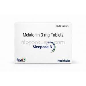 スリーポーズ, メラトニン 10 mg, 製造元：Kachhela Medex, 箱表面