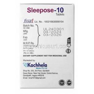 スリーポーズ, メラトニン 10 mg, 製造元：Kachhela Medex, 箱情報