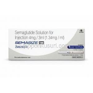 セマサイズペン型皮下注射, 4mg/ 3 mL(1.34 mg/mL) ペン型注射(針4本, アルコール綿 4枚付き) 1セット, 製造元：Alkem Laboratories Ltd, 箱表面