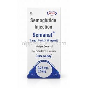 セマナット注射, セマグルチド 2 mg/ 1.5 mL (1.34 mg/mL)  , 製造元：Natco Pharma, バイアル