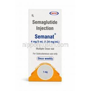 セマナット注射, セマグルチド 4 mg/ 3 mL (1.34 mg/mL)  , 製造元：Natco Pharma, 箱表面