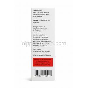 セマナット注射,セマグルチド  4 mg 3 mL (1 mg), 製造元： Natco Pharma, 箱情報, 注意事項